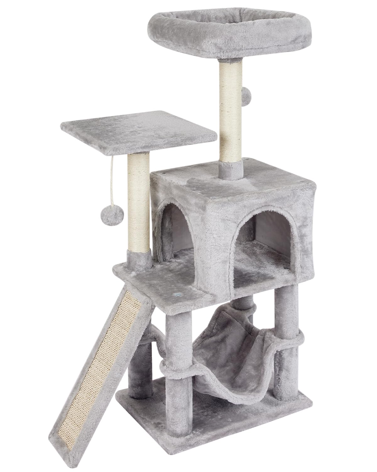 MIAO PAW Arbre chat gris avec hamac, parfait pour des siestes douces.