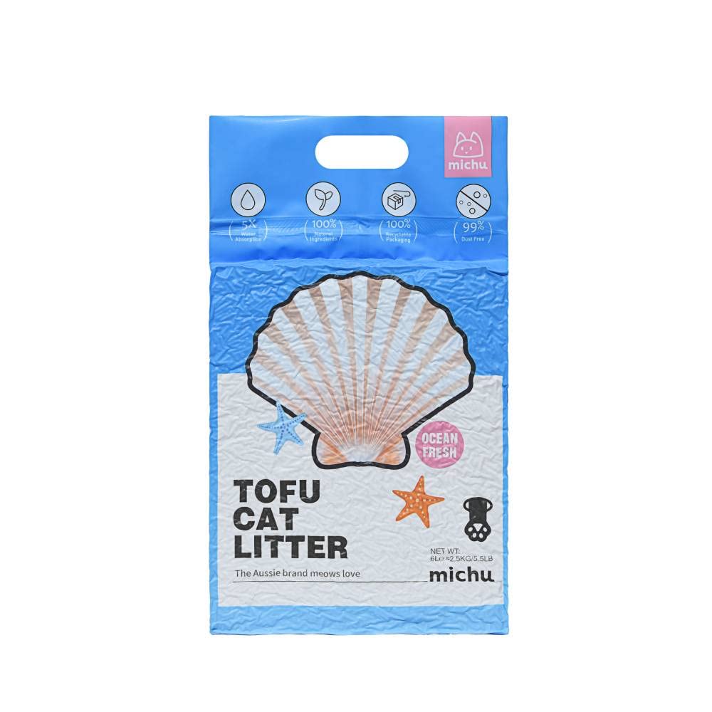 Michu Tofu Litière Chat avec absorption rapide pour une propreté durable.