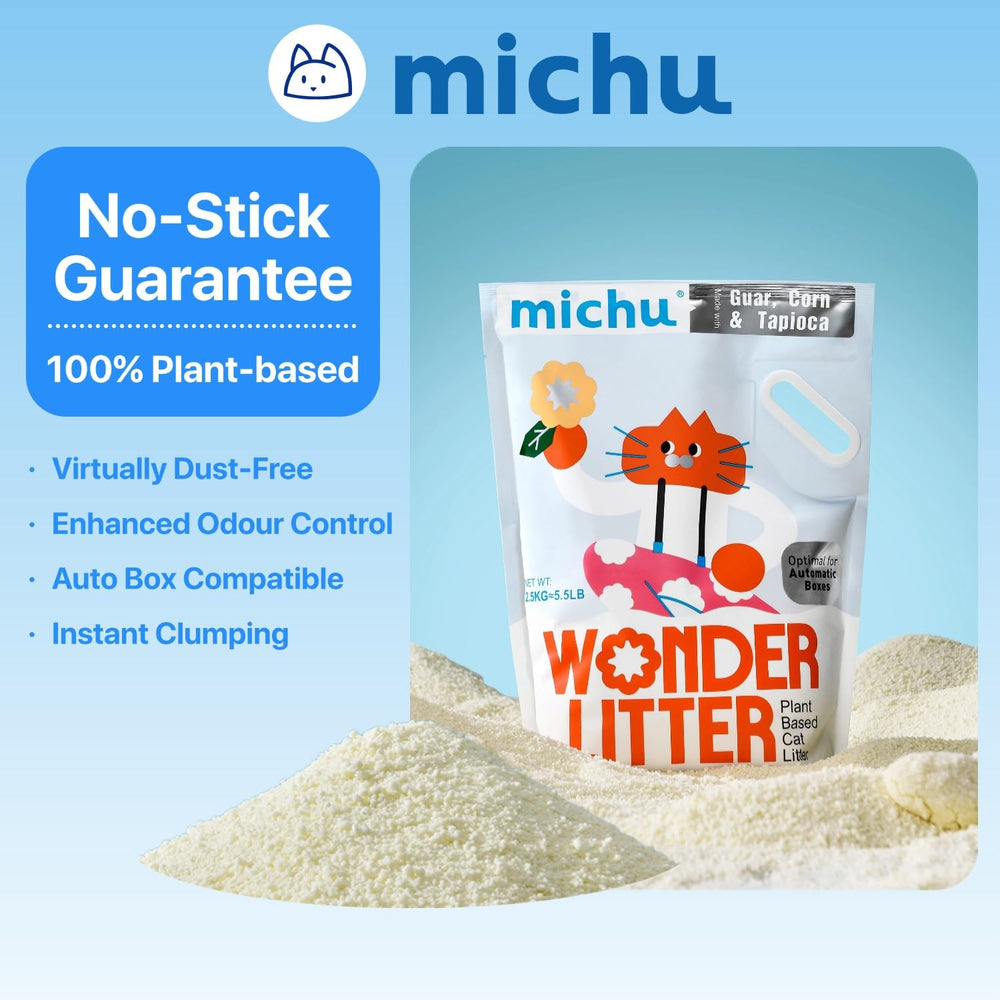Michu Wonder Cat Litter: contrôle des odeurs et faible poussière pour usage quotidien.