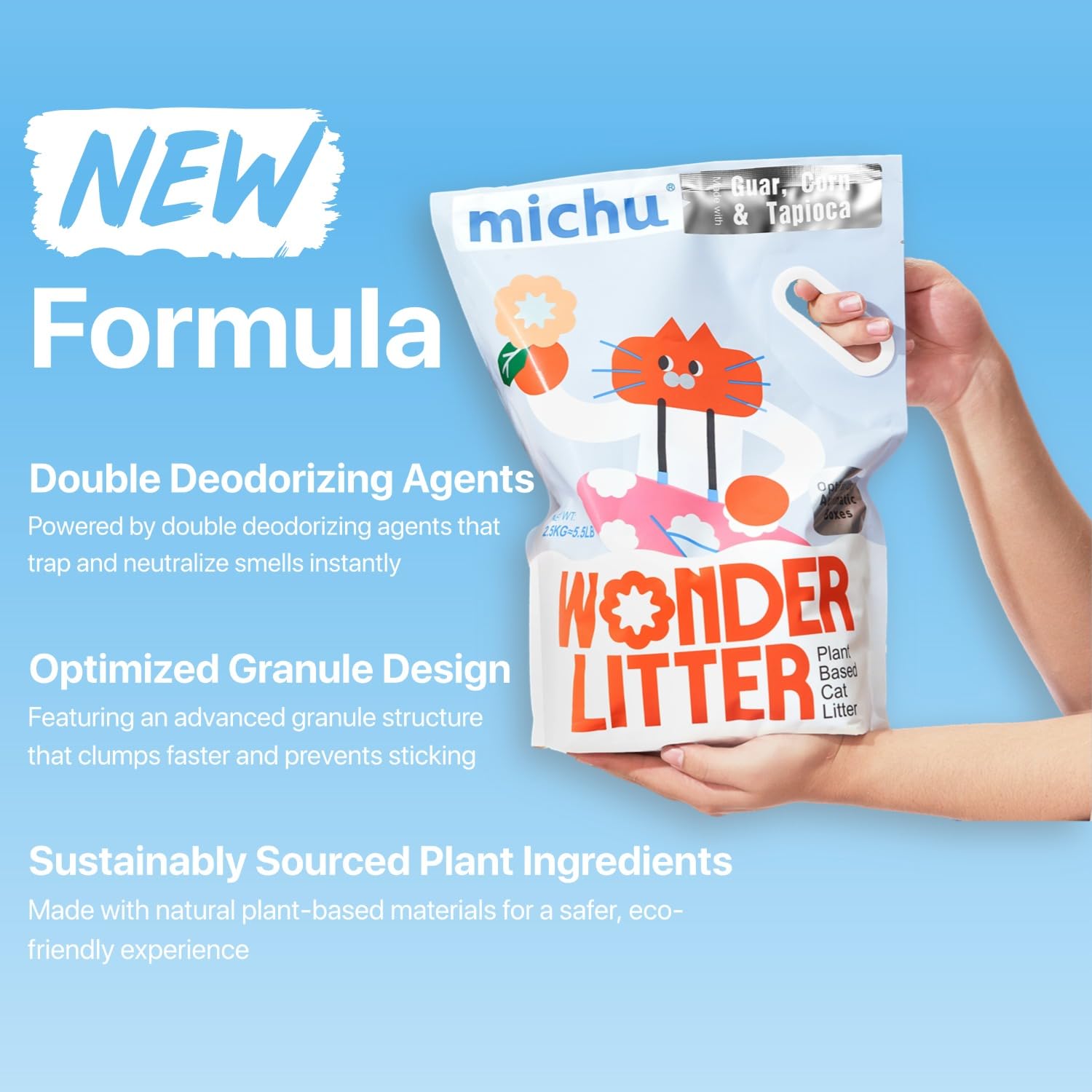 Michu Wonder Cat Litter: lot de deux paquets, 5,5 lb chacun, pratique et économique.