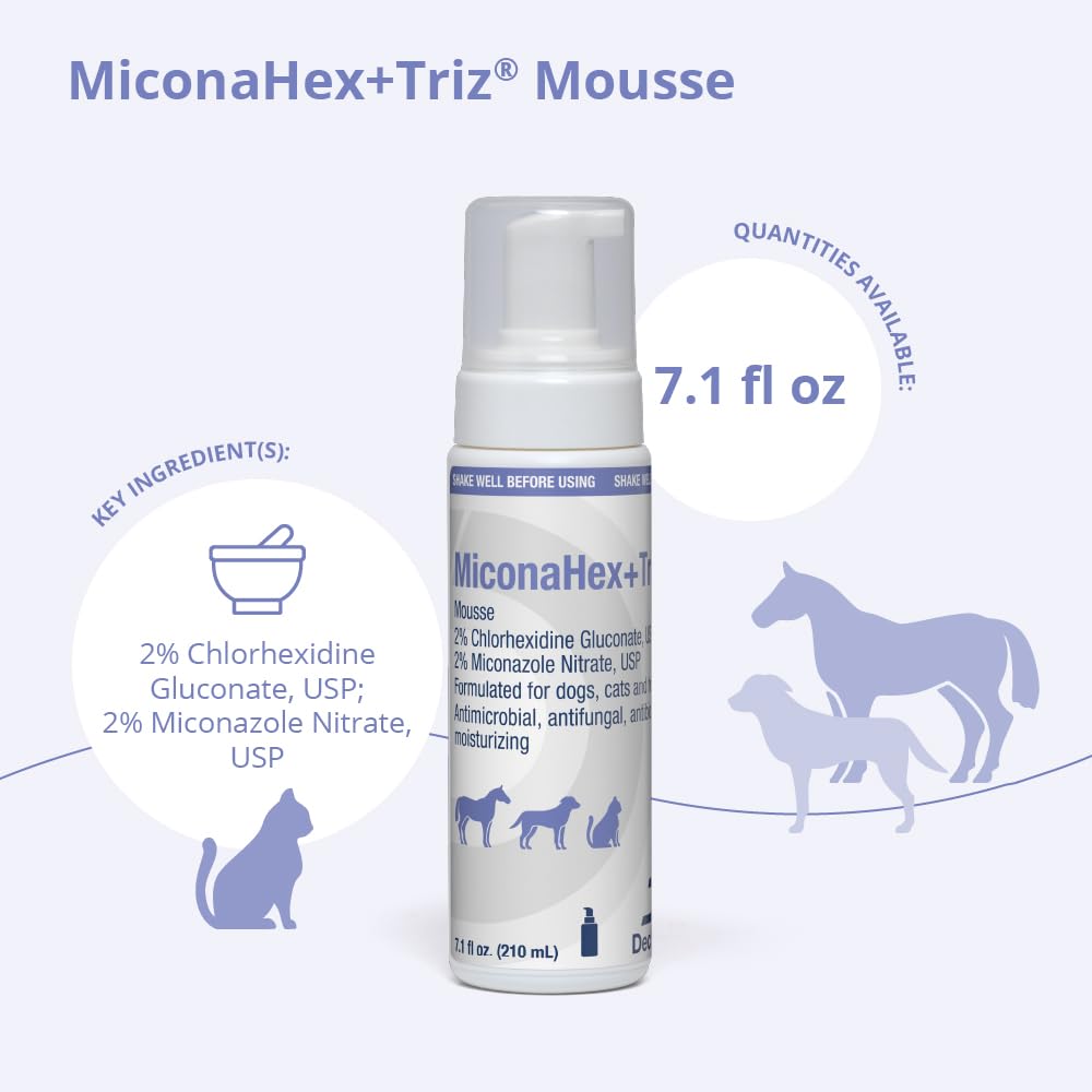 MiconaHex+Triz Mousse – application chien, soin efficace pour peau et poils.