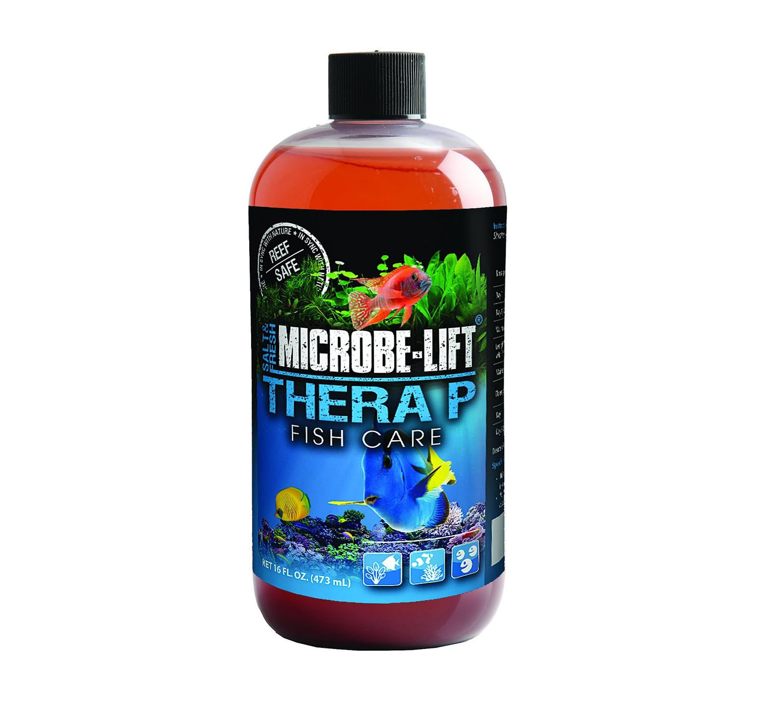 Microbe-Lift TherP16, bouteille dosée, soutient la santé des poissons et l’aération de l’eau.