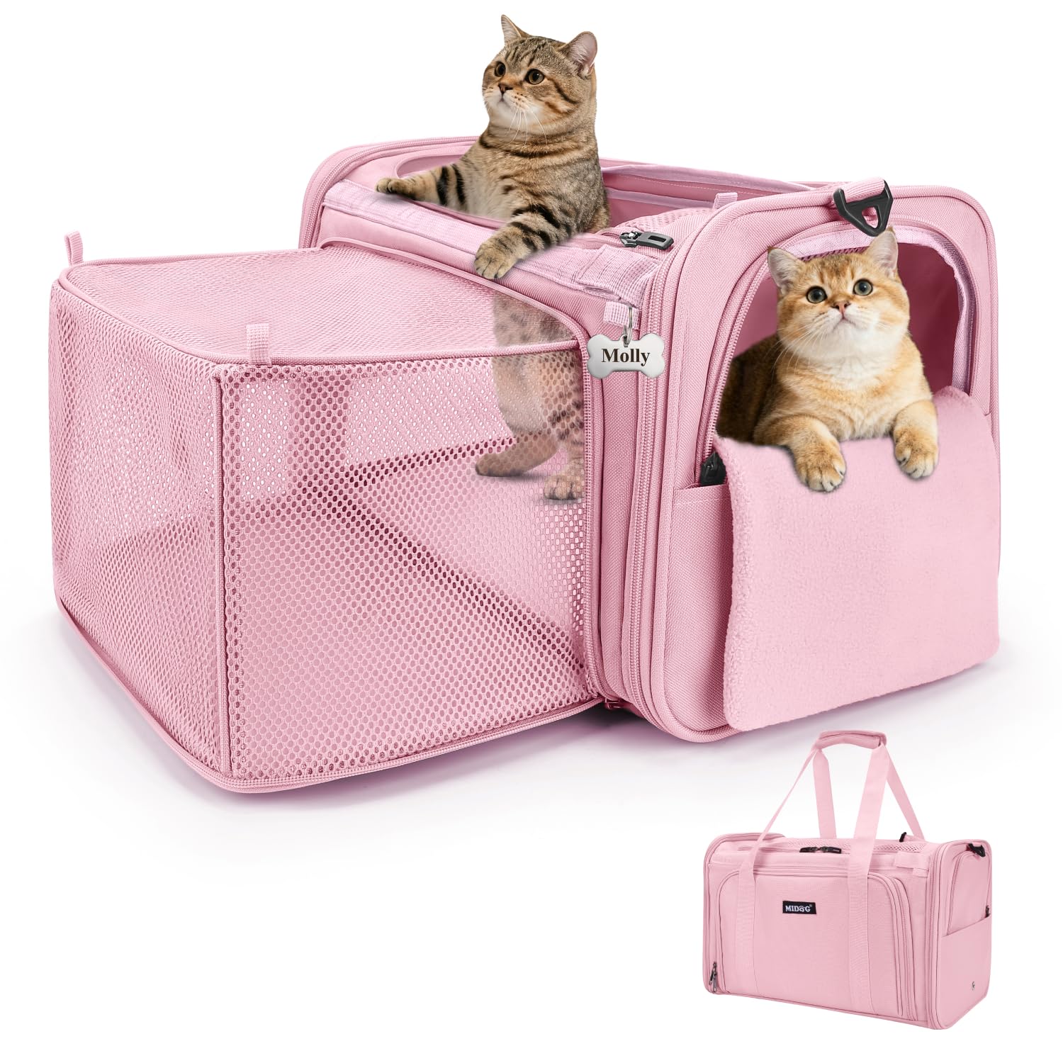 Midog Sac Chat Expansion Carree: espace accru pour se reposer durant les trajets.