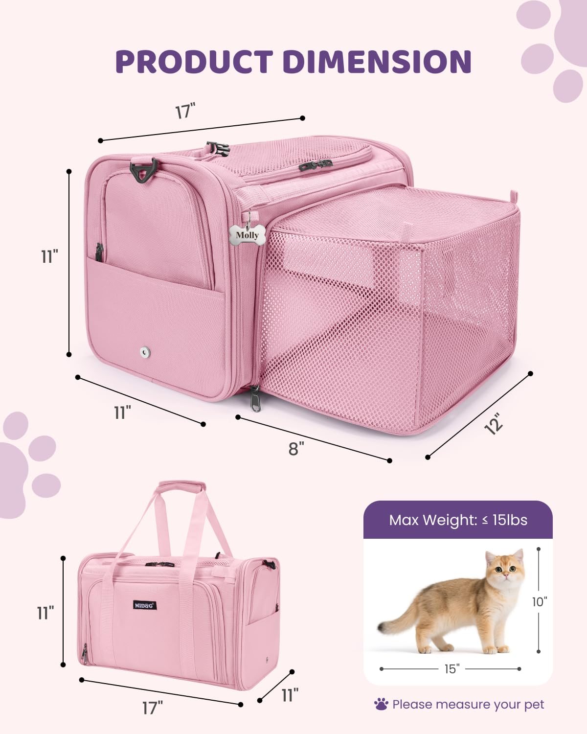 Midog Sac Chat Utilisation en Vol et Voiture: idéal pour les trajets aériens et routiers.