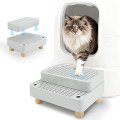Midollarle rampe élévée pour boîte à litière grise facilitant l’accès des chats âgés