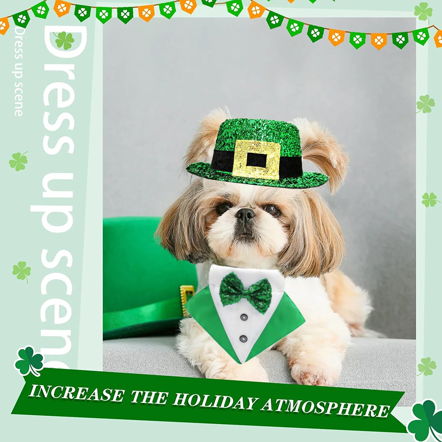 Midufrry bandana-collier-chien-noeud vert, style prêt pour les photos
