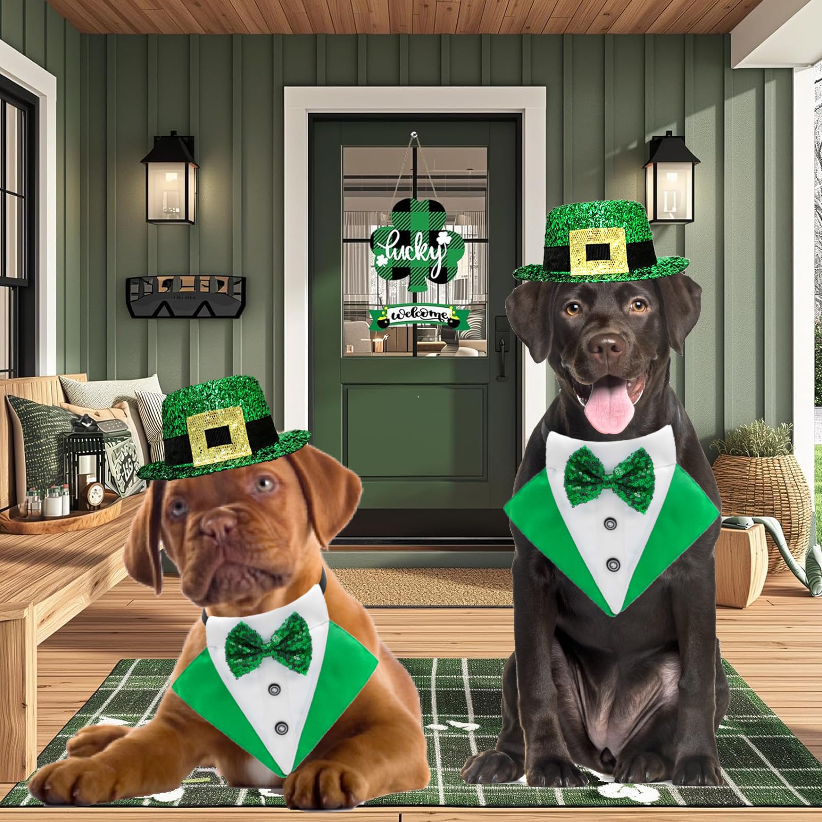 Midufrry ensemble Saint-Patrick chien vert, look coordonné pour événements