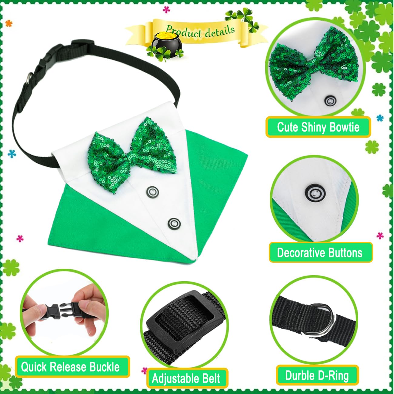 Midufrry ensemble Saint-Patrick, tailles S/M/L adaptées à divers animaux.
