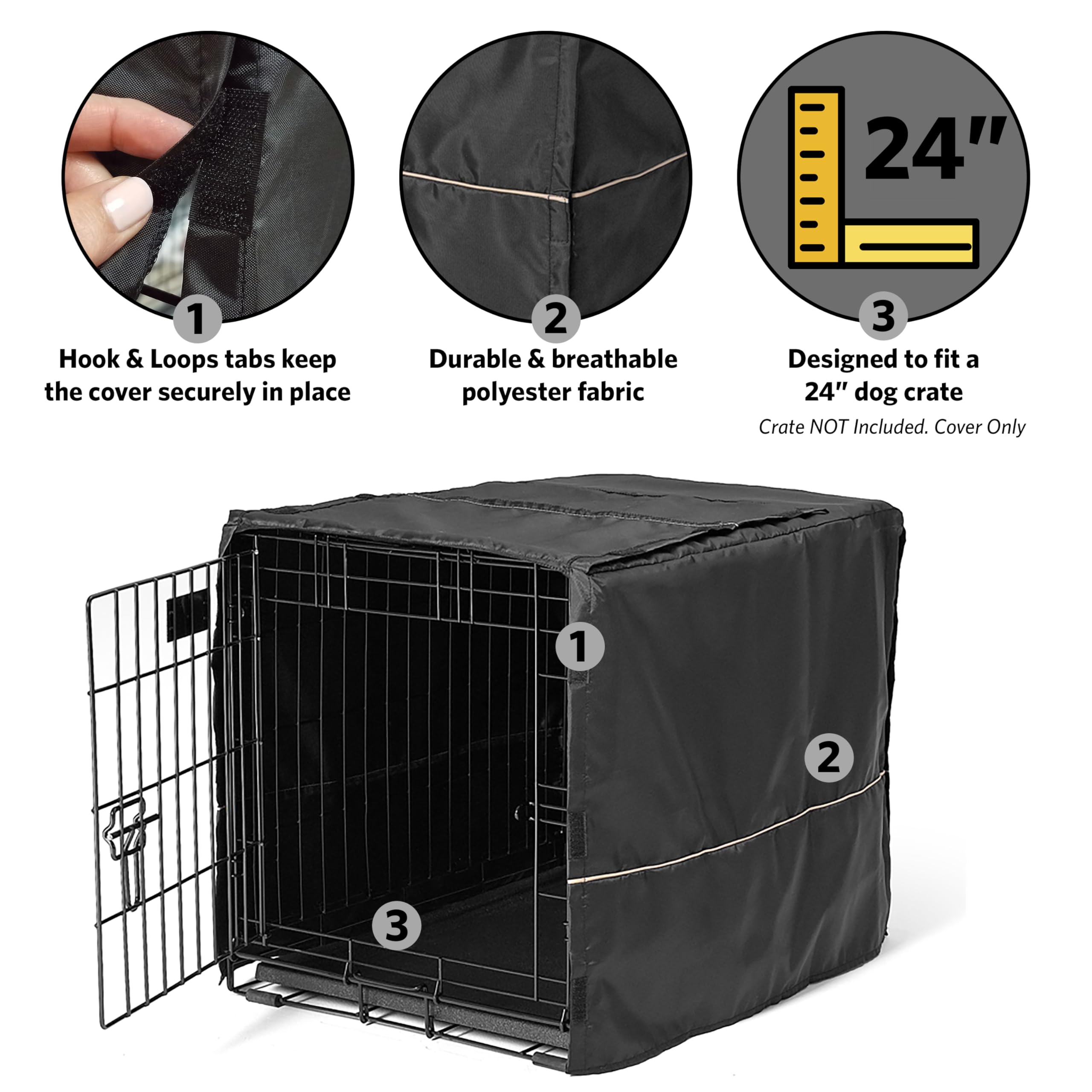 MidWest Crate Cover noir 24 pouces – attaches en velcro faciles à fixer.