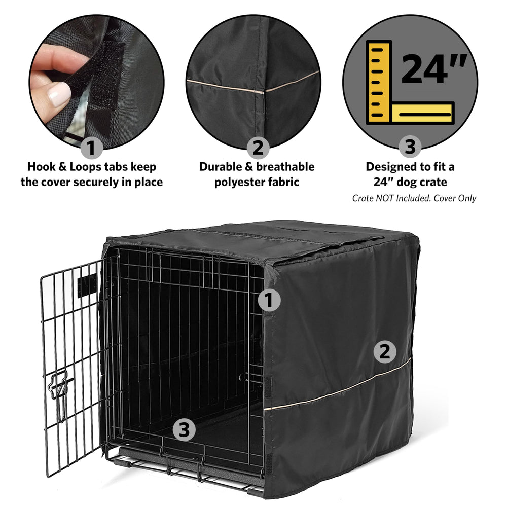 MidWest Crate Cover noir 24 pouces – attaches en velcro faciles à fixer.