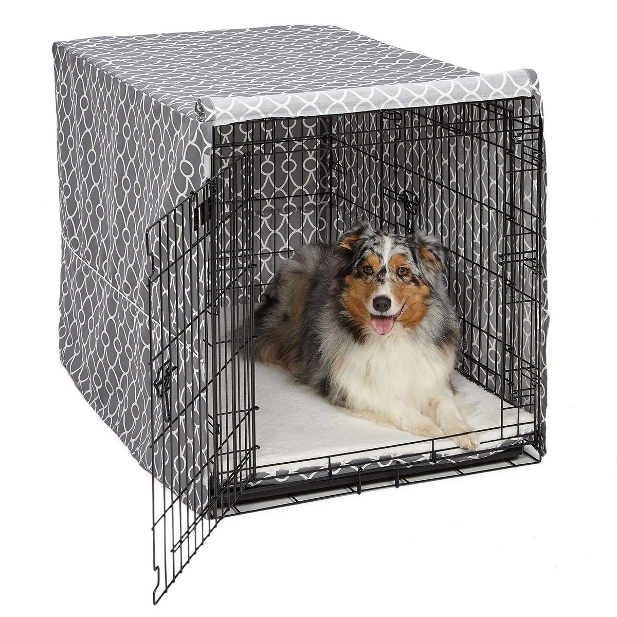 Couverture de caisse pour chien MidWest de 42 pouces gris, design élégant, favorise le calme et l’intimité.