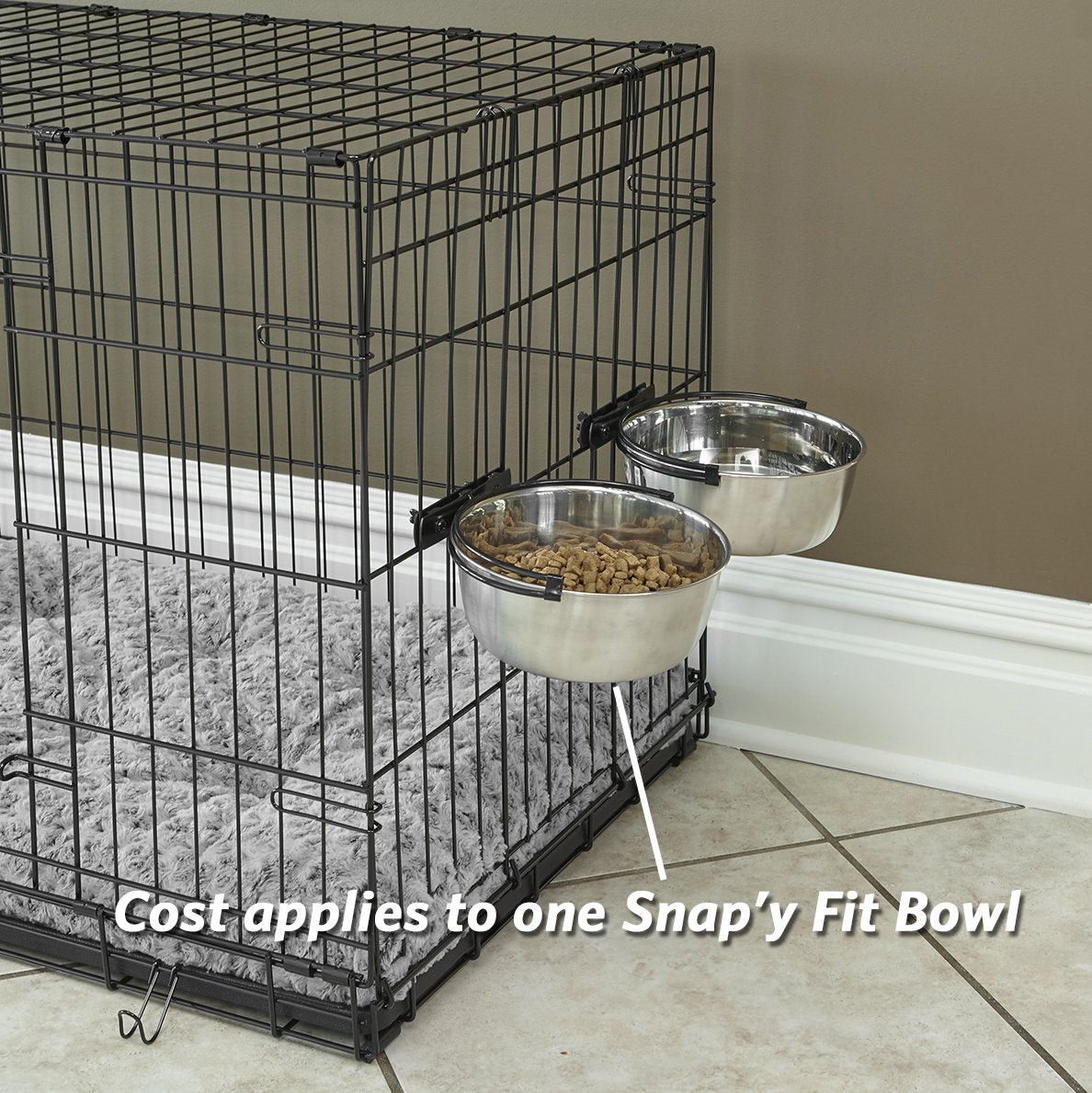 Bol Snap’y Fit de MidWest pour chiens et chats, hauteur sur cage pour repas plus propres