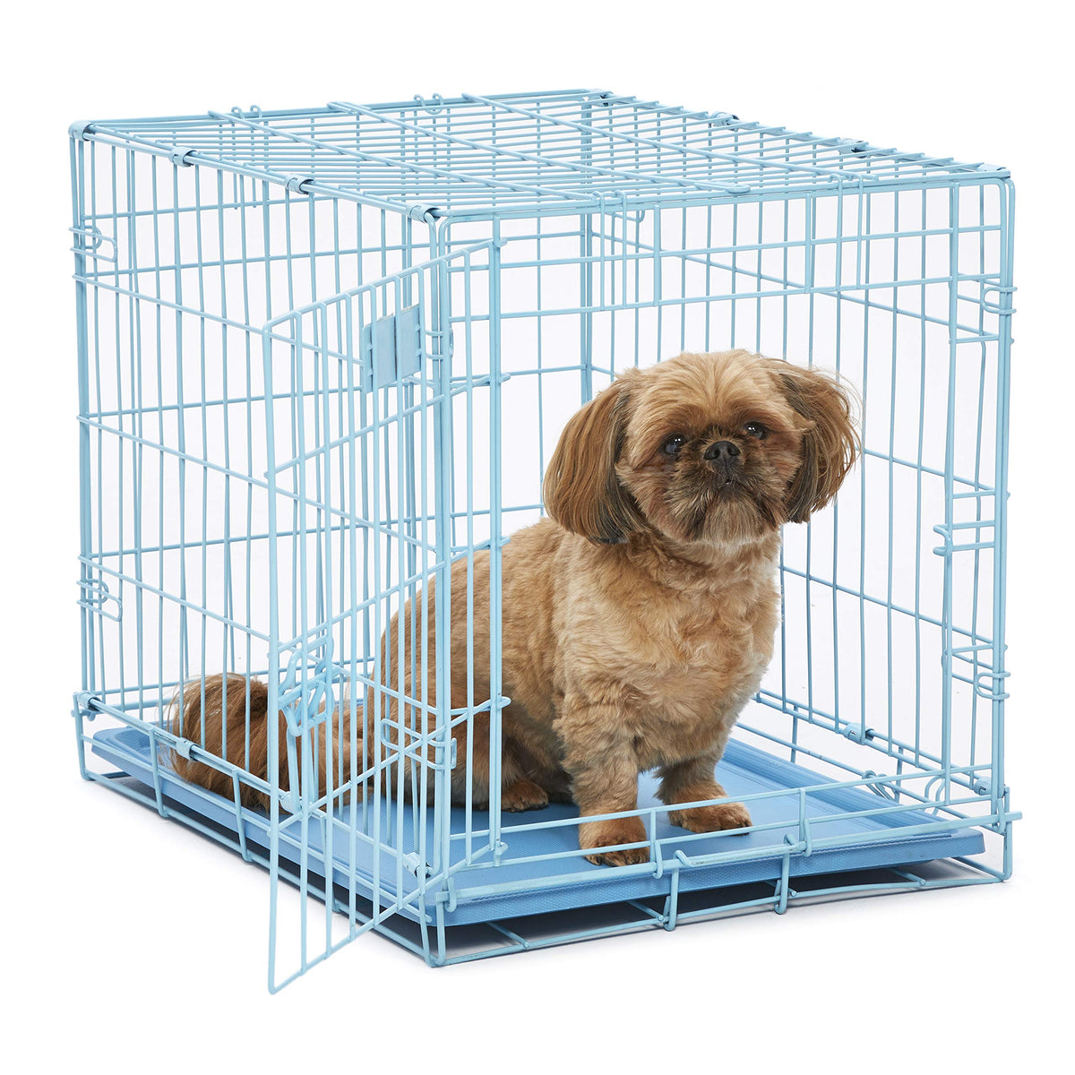 MidWest Homes for Pets iCrate bleu, avant: accès facile pour petits chiens.