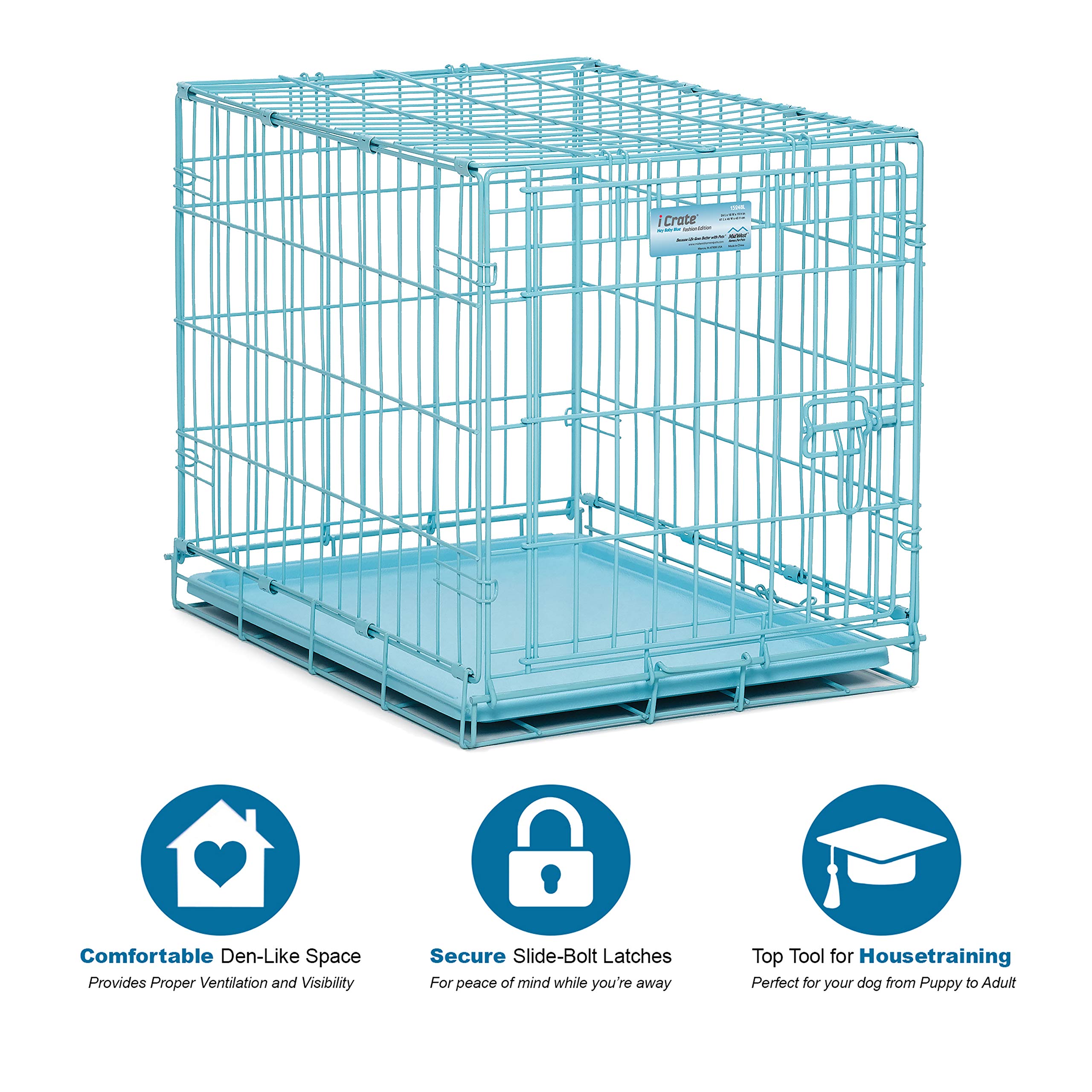 MidWest Homes for Pets iCrate bleu, diviseur intérieur: grandit avec votre chiot.