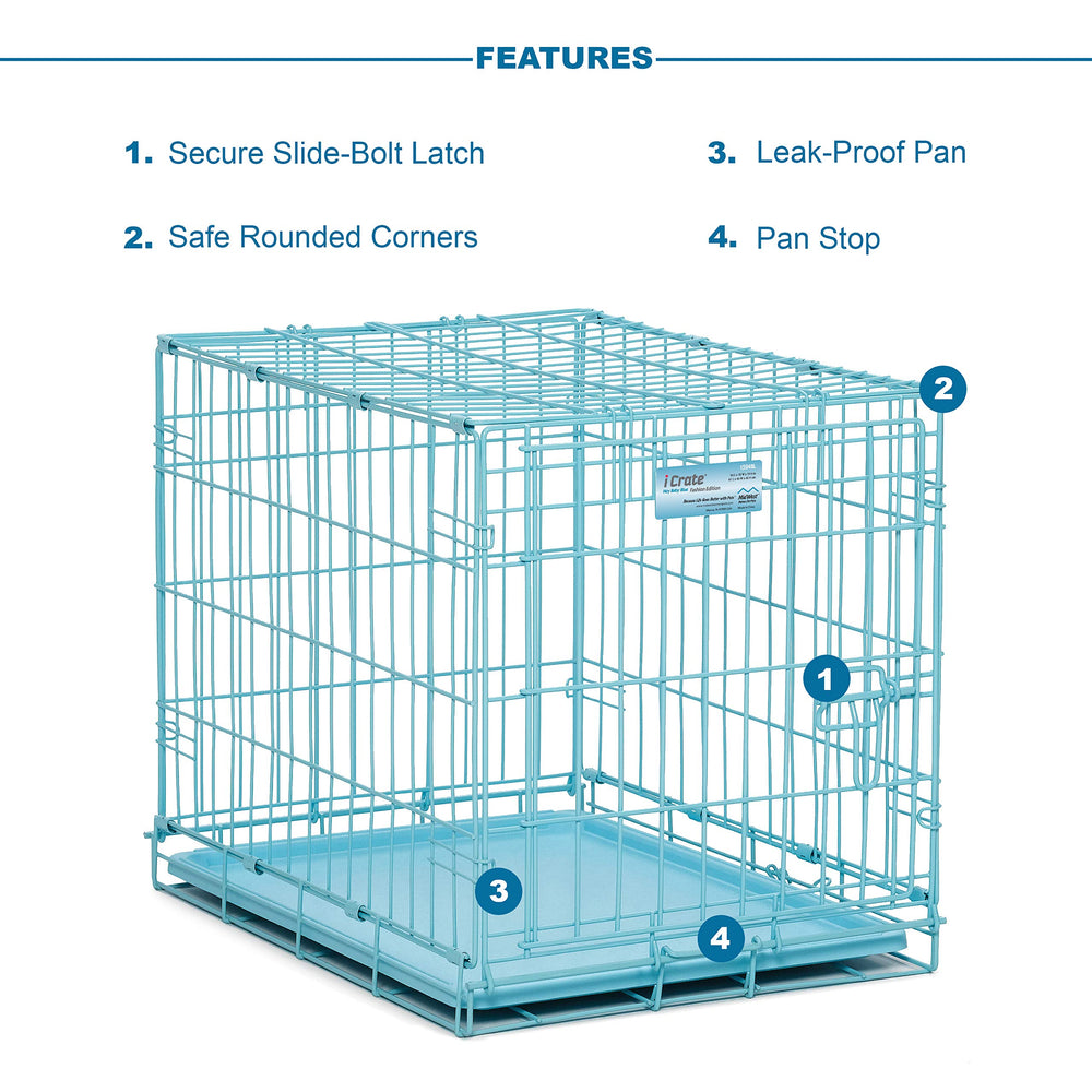 MidWest Homes for Pets iCrate bleu, plateau étanche: nettoyage rapide et pratique.