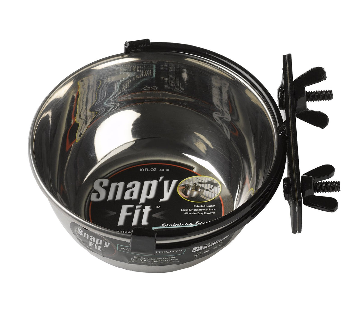 MidWest Snap'y Fit bol 10 oz fixé sur cage pour éviter les renversements.