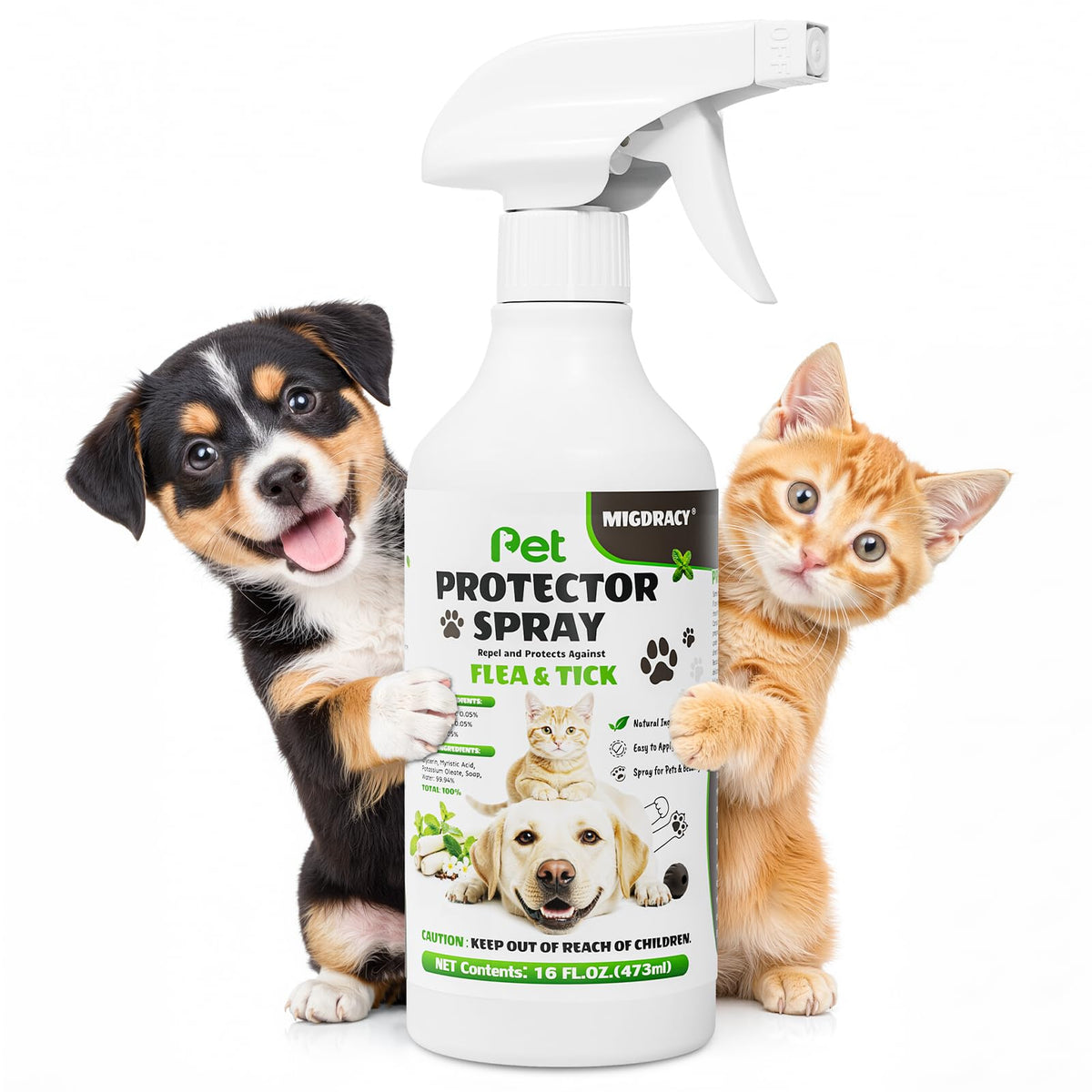 Migdracy Protecteur Animaux Puces Tiques 16oz: pulvérisation efficace contre les parasites.