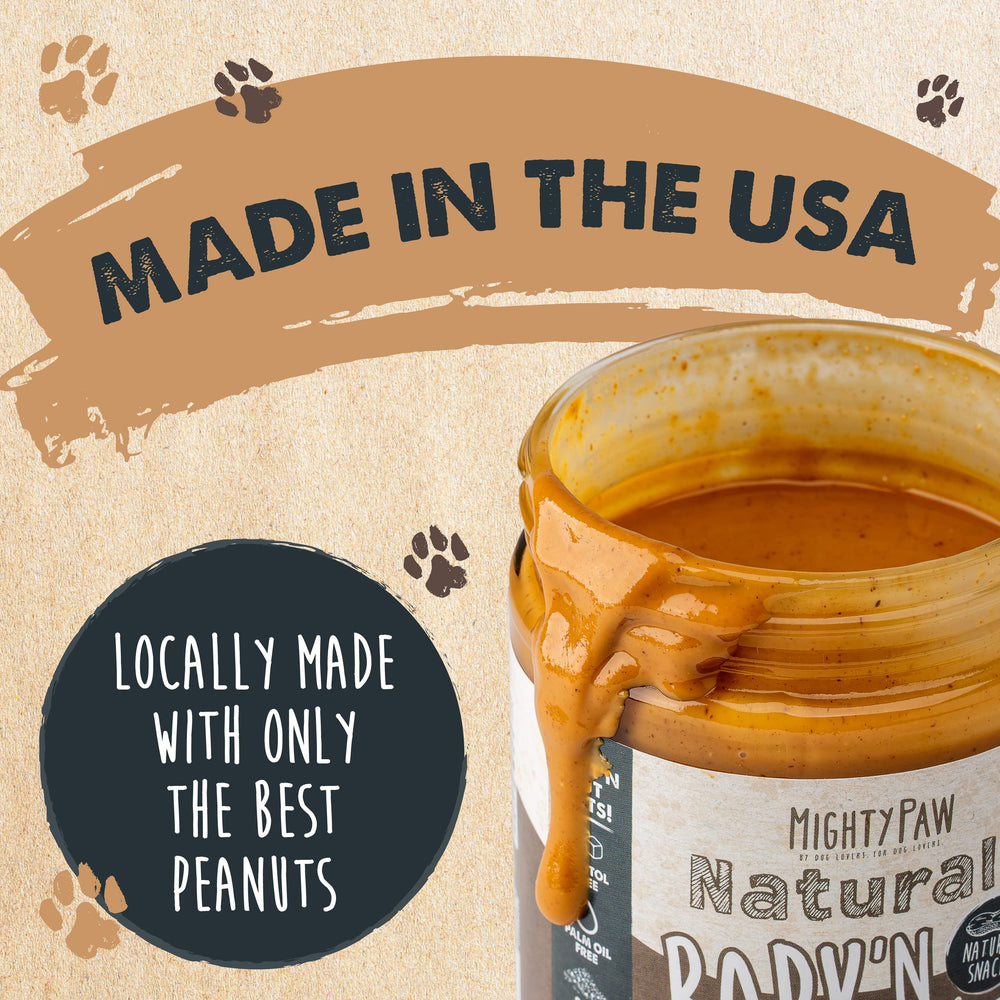 Mighty Paw Bark'n Butter : cuillère de pâte prête à être étalée sur le jouet ou la friandise