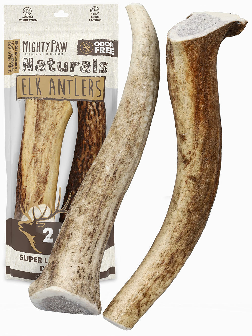 Mighty Paw cornes de wapiti en ensemble pour chien de taille moyenne.