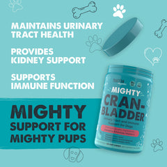 Friandises au bacon Mighty Paw Cran-Bladder, goût apprécié par les chiens.