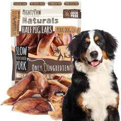 Mighty Paw demi-oreilles de porc – paquet de 12, idéale pour occuper et récompenser votre chien.