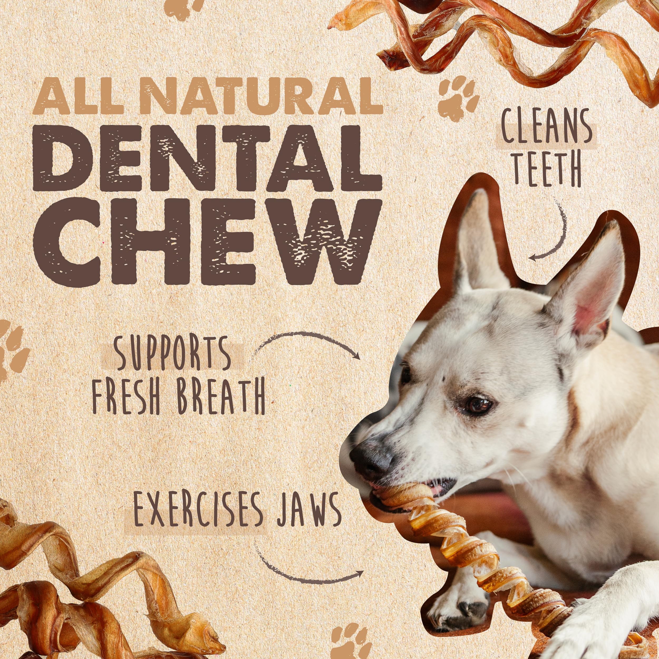 Texture en gros plan des curly bully sticks, naturel et digestible.