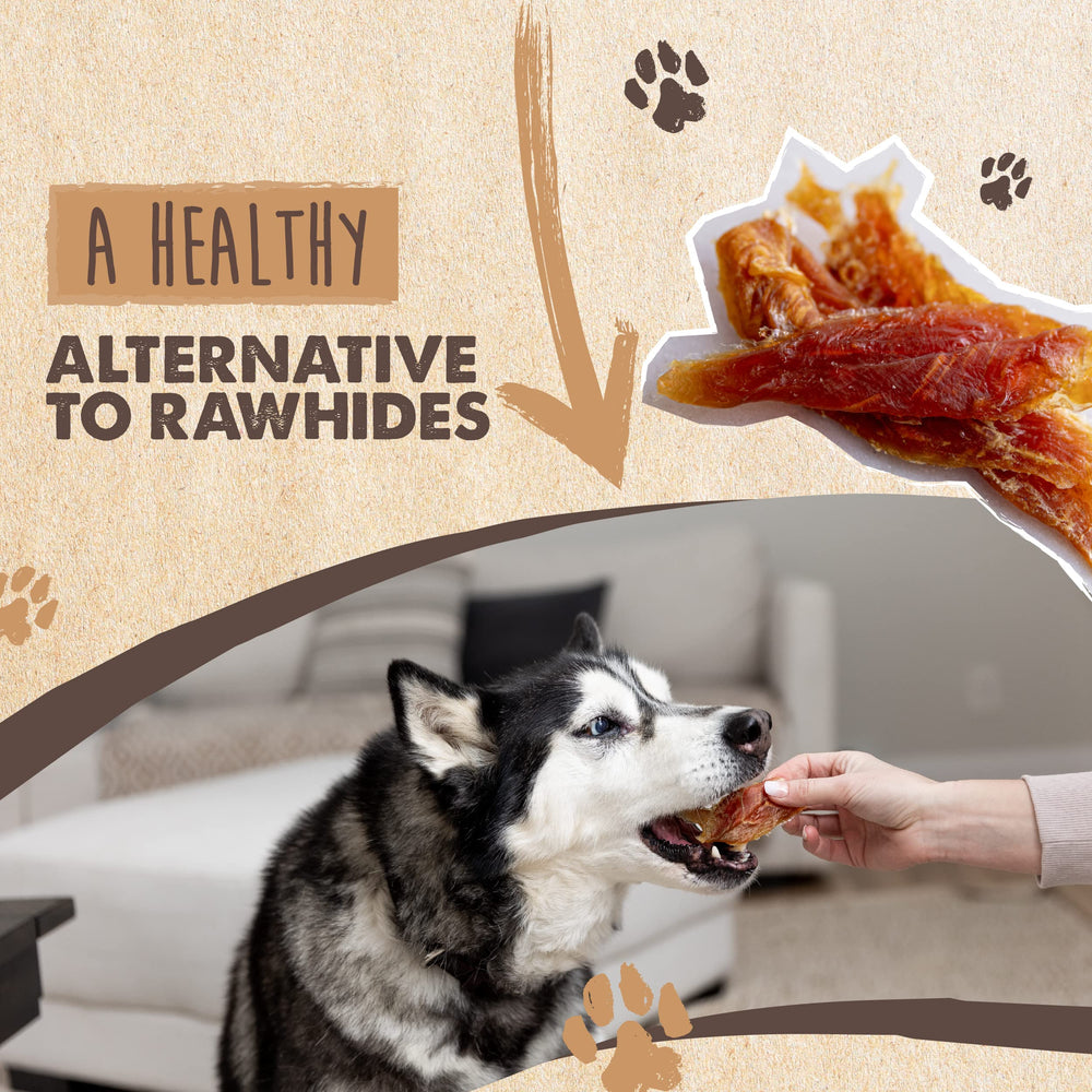 Mighty Paw Naturals poulet jerky emballage sûr, sans additifs ni conservateurs.