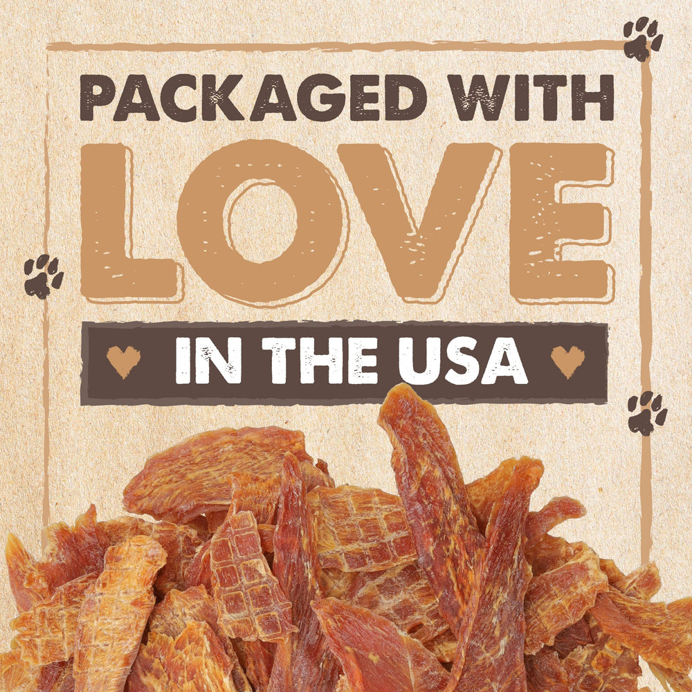 Mighty Paw Naturals poulet jerky pour chiens moyens, collation appétissante et légère.