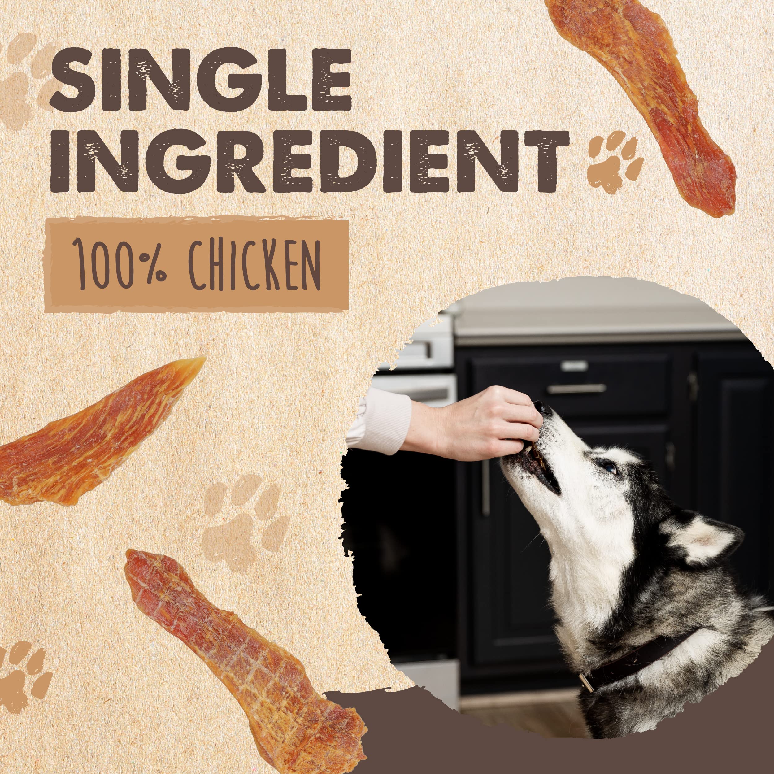 Mighty Paw Naturals poulet jerky pour chiens anxieux, aide à occuper pendant les jeux.