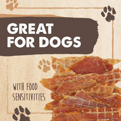 Mighty Paw Naturals poulet jerky texture sèche, dégustation lente et satisfaisante.