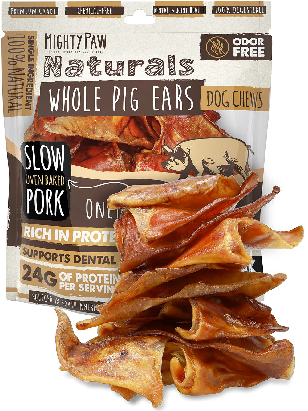 Mighty Paw oreille porc entieres chien : friandise naturelle et digestible.