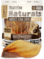 Mighty Paw Oreilles vache naturelles emballage pratique, friandise sans additifs.