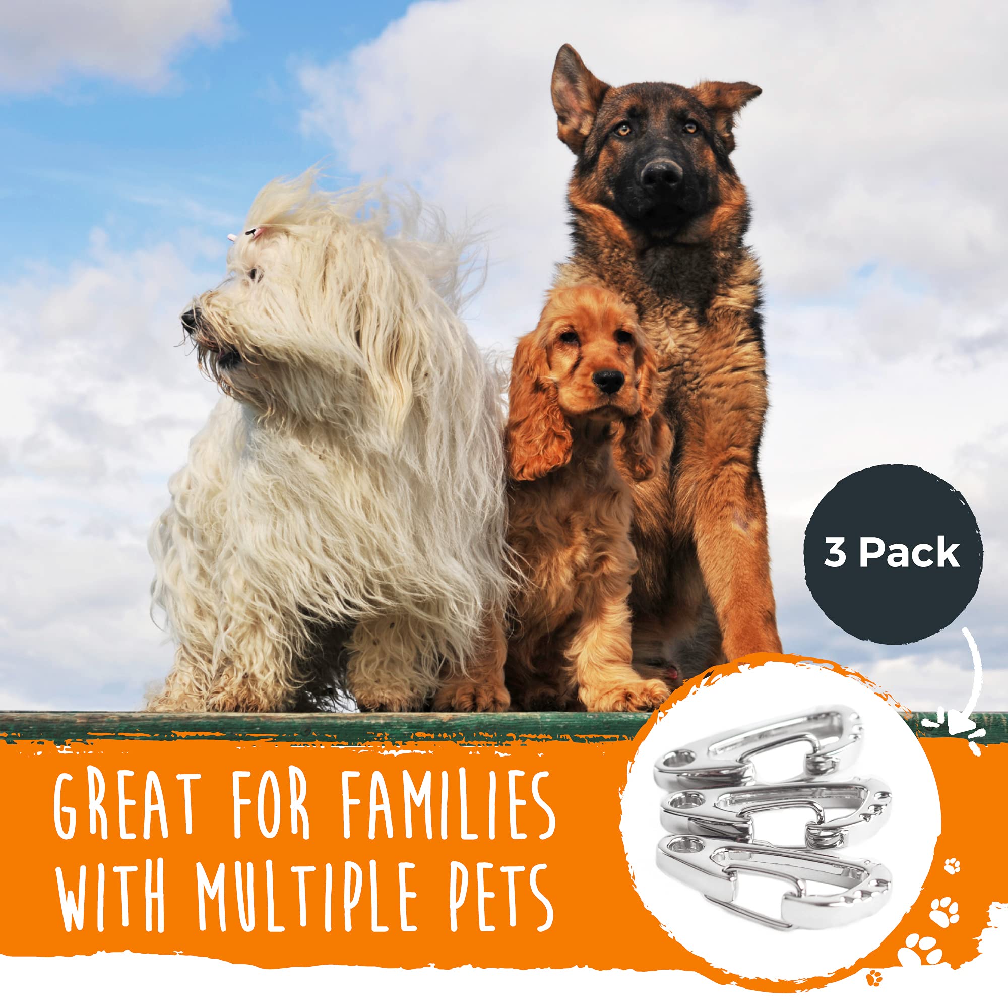 Mighty Paw pack de 3 attache-mousqueton, idéal pour plusieurs chiens.