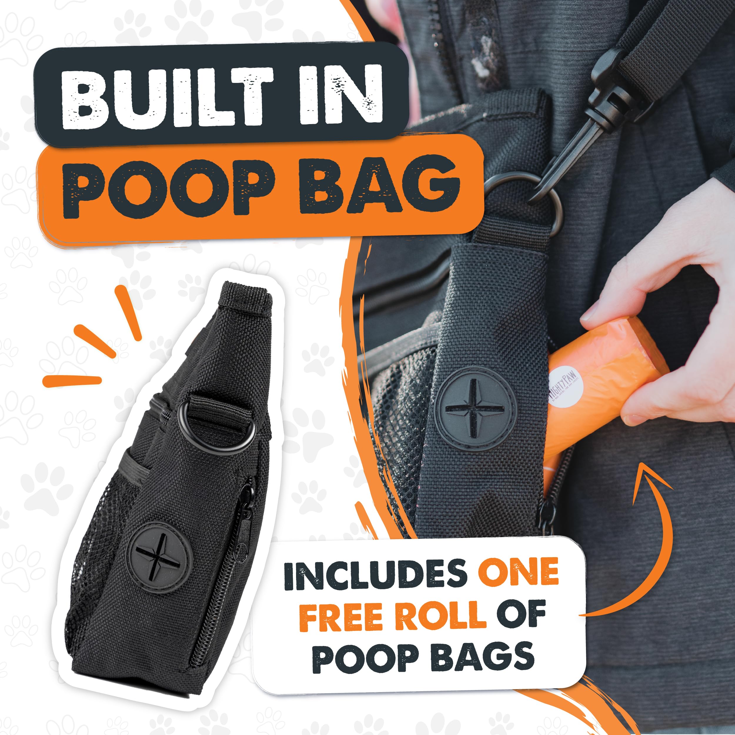 Sac Mighty Paw noir élégant et robuste pour sorties canines quotidiennes.