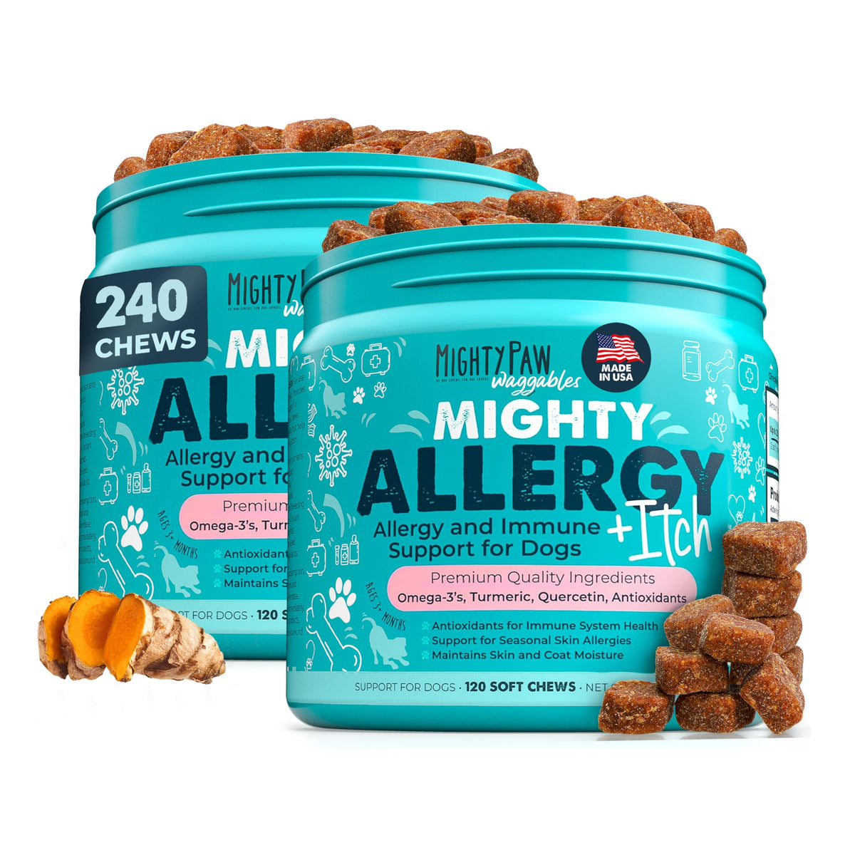 Mighty Paw Waggables pack allergie-immunité 2x: soutien immunitaire potentiel pour chiens.