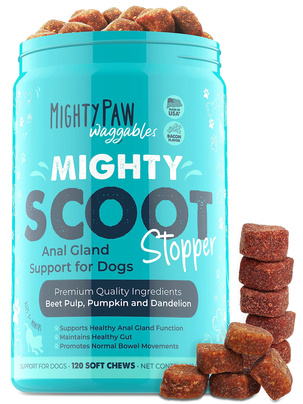 Mighty Scoot de Mighty Paw, bouteille : soutien digestif potentiel pour chiens