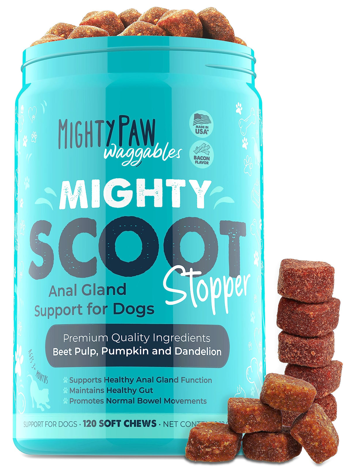 Mighty Scoot de Mighty Paw, bouteille : soutien digestif potentiel pour chiens