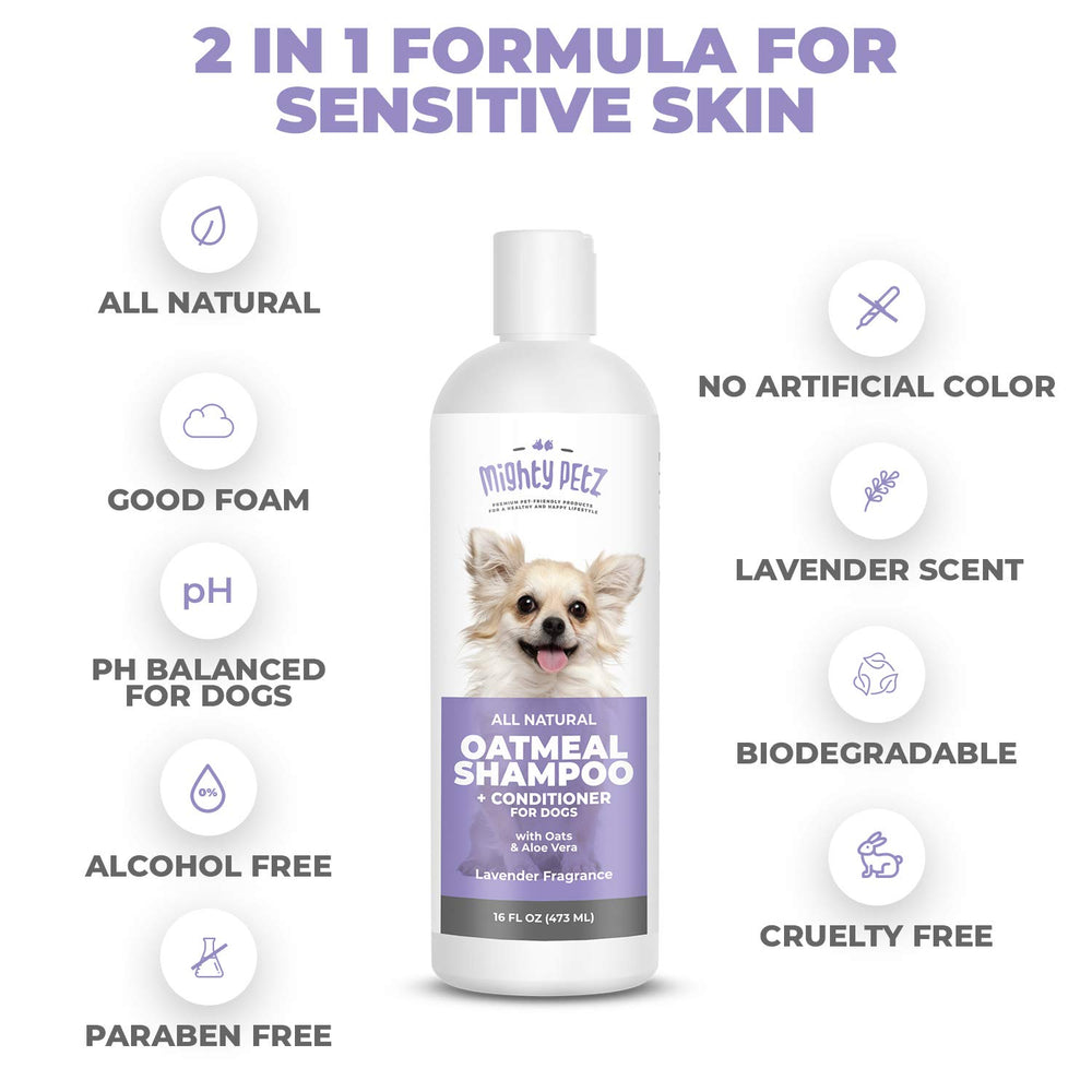 Shampooing lavande Mighty Petz pour une expérience de bain agréable.