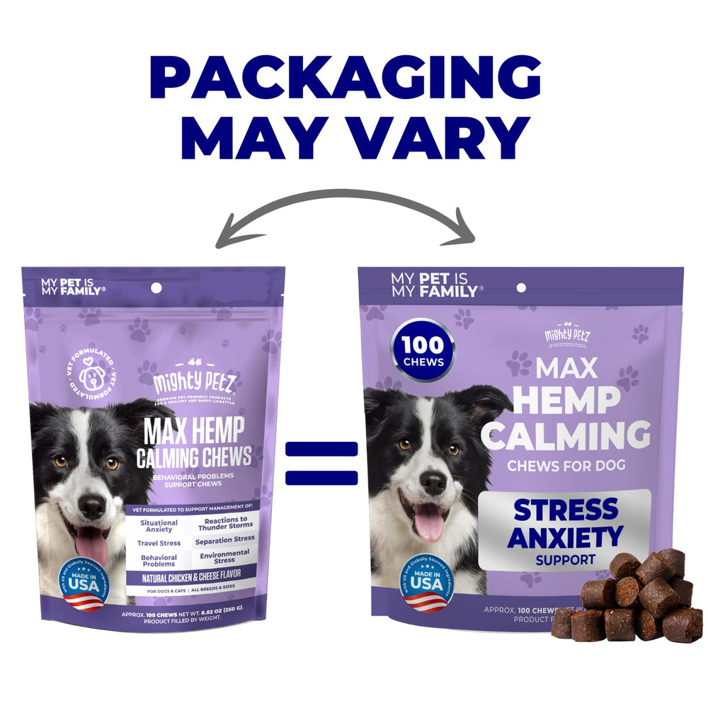 Mighty Petz MAX Bouchées formule-vet-usa: fabriqué aux etats-unis, formule conforme au bien-etre des chiens.