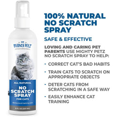 Mighty Petz spray anti-griffure sur canapé — éloigne les chats des surfaces.