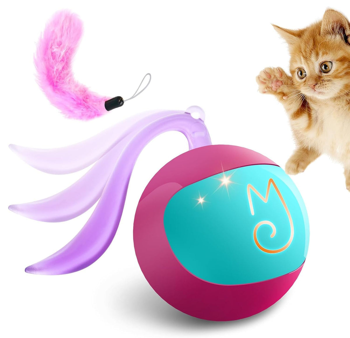 Migipaws balle-chat interactive en action pour stimuler la chasse des chats d'intérieur