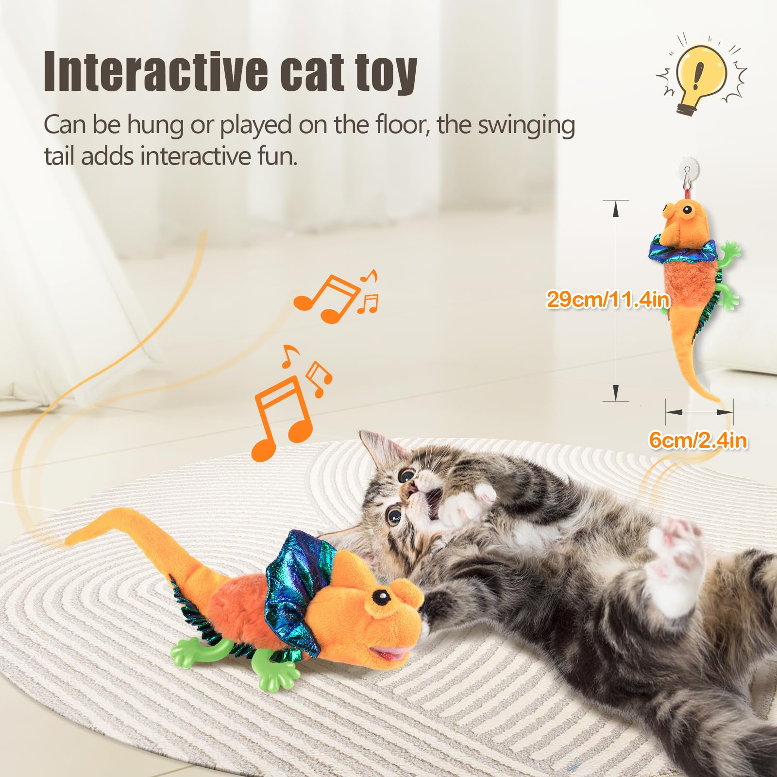 Migipaws Lézard gazouillement peluche, stimule le jeu et l'exercice.