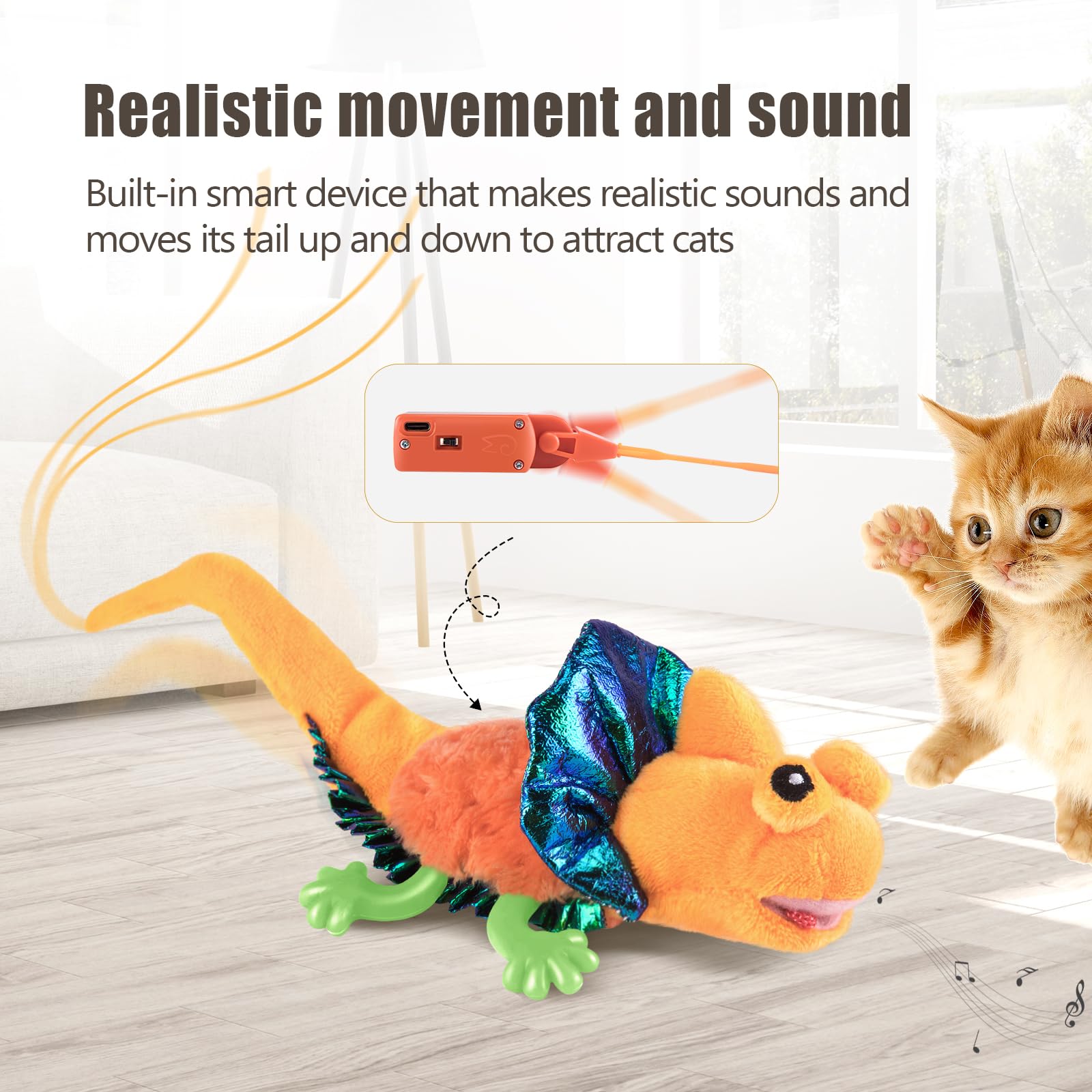 Migipaws Lézard mouvement irrégulier, jouet autonome pour chats occupés.