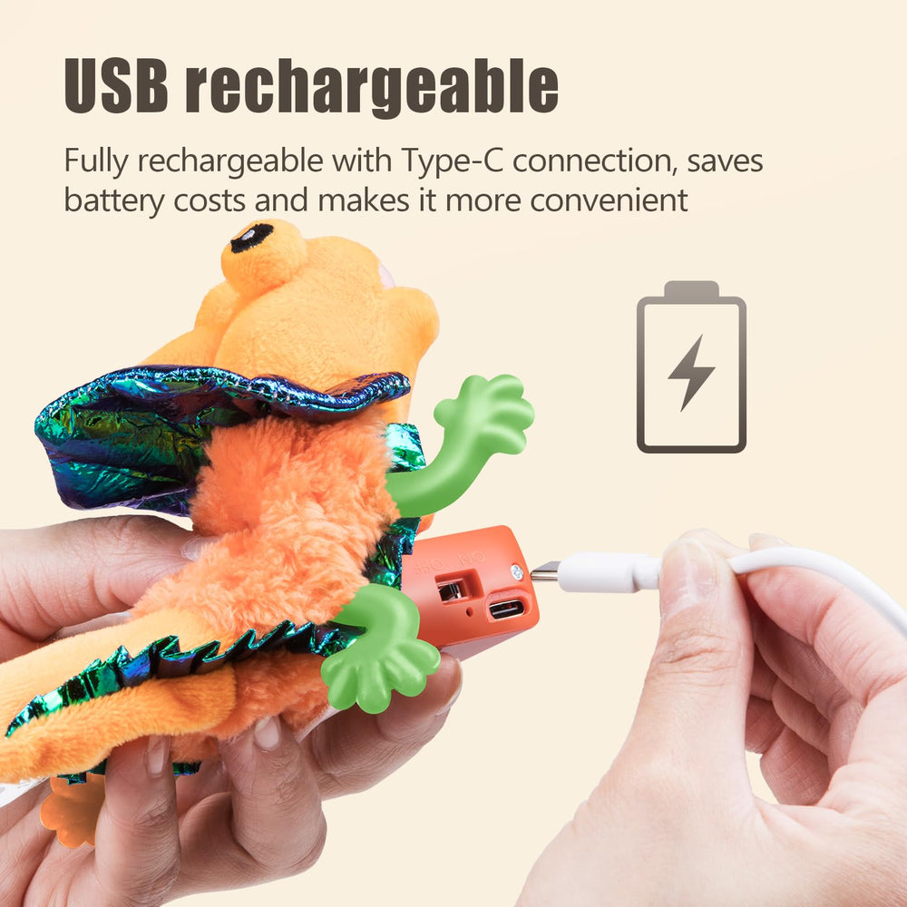 Migipaws Lézard recharge USB-C, prêt à jouer sans piles.