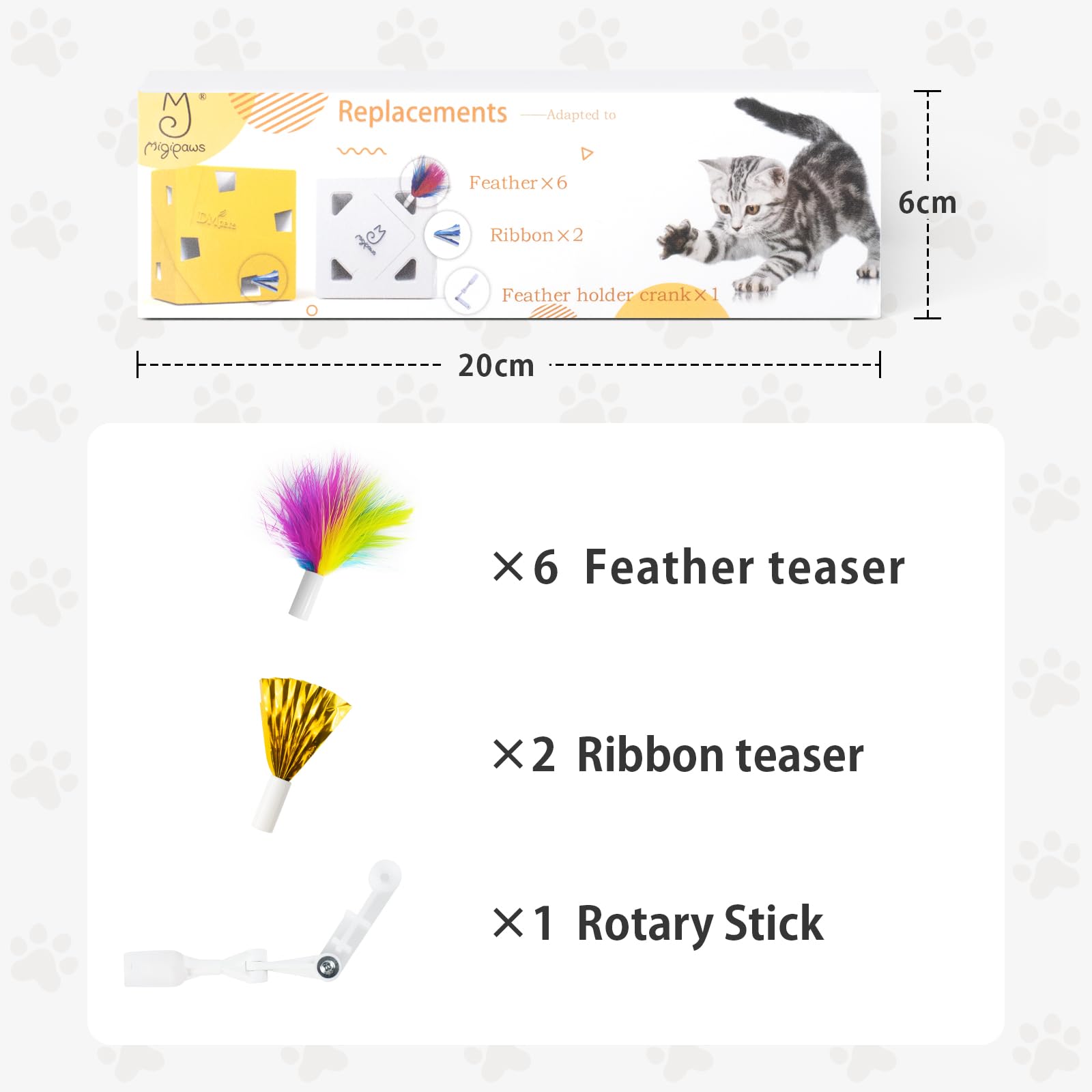 Migipaws lot de 6 plumes arc-en-ciel pour remplacement facile et économique.