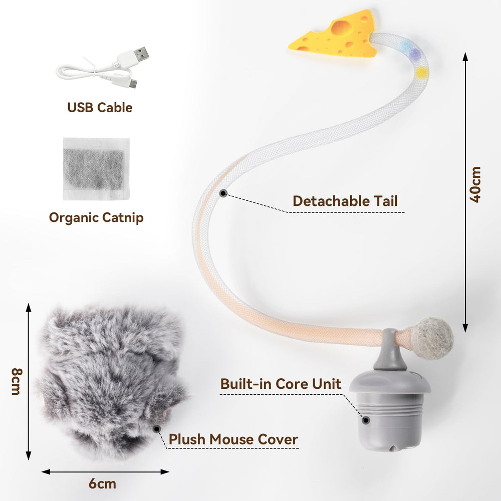 Migipaws Migimouse: design gris long et peluche douce pour câlins et jeu.