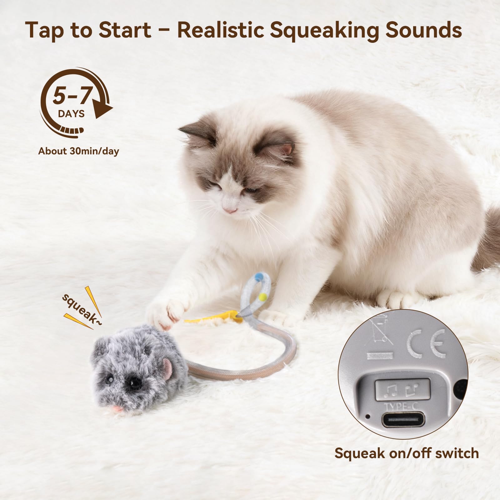 Migipaws Migimouse: squeaker realiste qui anime les sessions de jeu.
