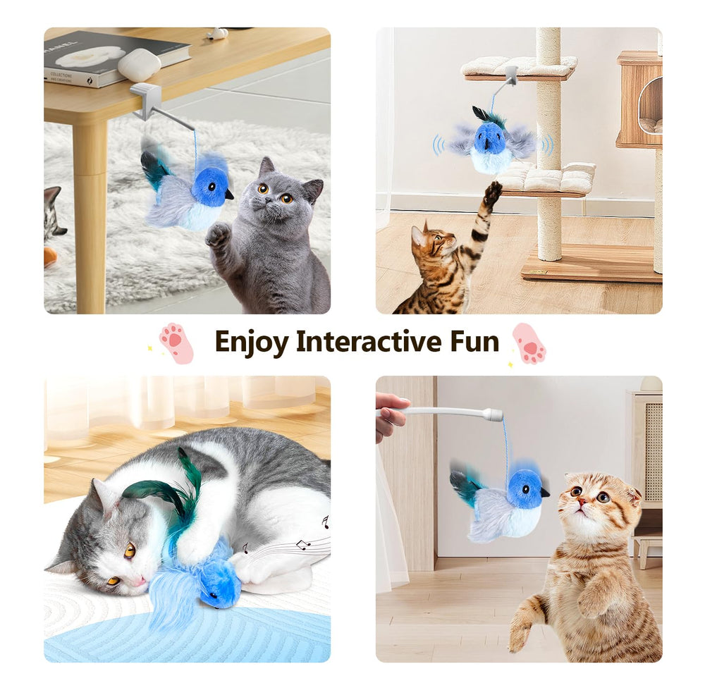 Migipaws oiseau battant interactif, corde elastique bleu, stimule l'énergie du chat.