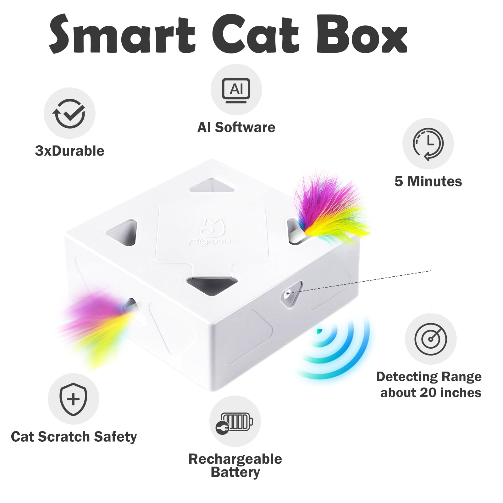Migipaws PopSkin : plumes sortantes qui stimulent l’attention et le jeu des chats.