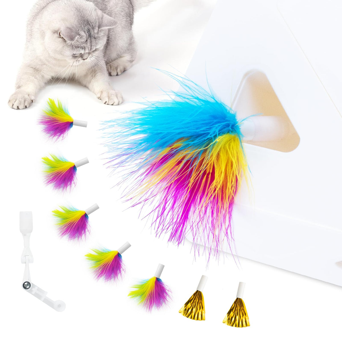 Migipaws remplacement plume arc-en-ciel pour MigiBox, améliore le jeu interactif du chat.